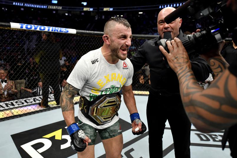 LAS VEGAS, NEVADA - DECEMBER 14: Alexander Volkanovski of Australia celebrates his win during the UFC 245 event at T-Mobile Arena on December 14, 2019 in Las Vegas, Nevada. (Photo by Jeff Bottari/Zuffa LLC)