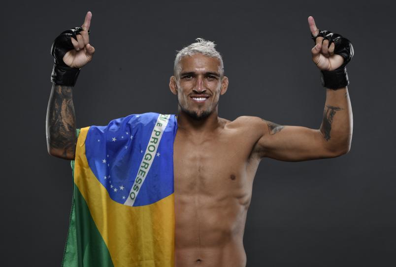 BRASILIA, BRAZIL - MARCH 14: Charles Oliveira of Brazil poses for a portrait backstage after his victory during the UFC Fight Night event on March 14, 2020 in Brasilia, Brazil. (Photo by Mike Roach/Zuffa LLC via Getty Images)