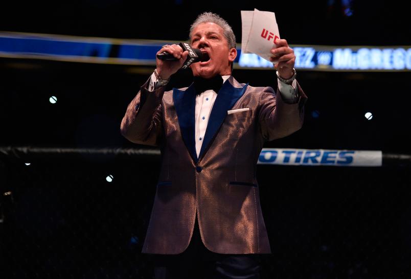 UFC announcer Bruce Buffer introduces Conor McGregor of Ireland during the UFC 205 event at Madison Square Garden on November 12, 2016 in New York City. (Photo by Brandon Magnus/Zuffa LLC via Getty Images)