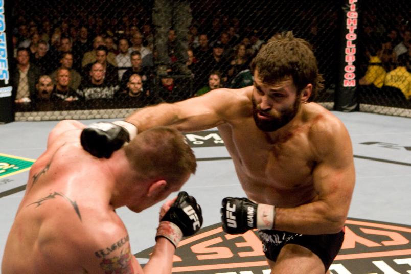 COLUMBUS,OH - MARCH 1: Andrei Arlovski (black shorts) def. Jake O'Brien (tan/green shorts) - TKO - 4:17 round 2 during the UFC 82 - Pride of a Champion at Nationwide Arena on March 1,2008 in Columbus,Ohio. (Photo by: Josh Hedges/Zuffa LLC via Getty Images)