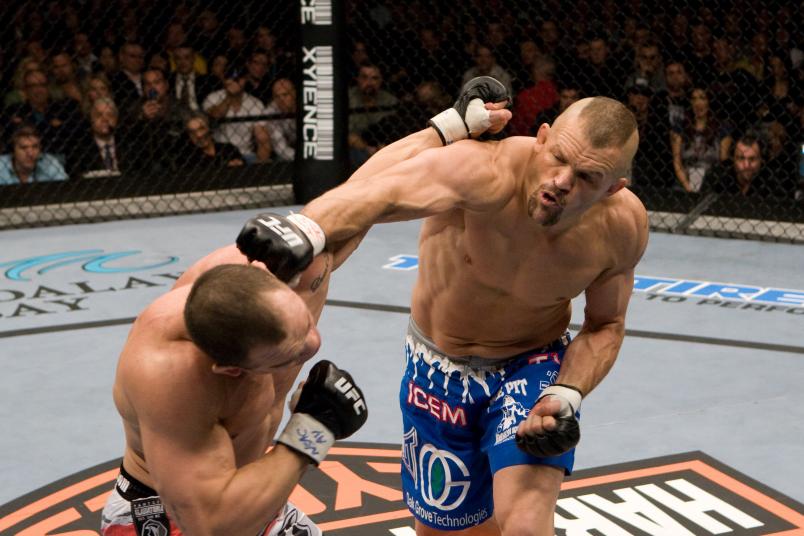 LAS VEGAS, NV - DECEMBER 29: Chuck Liddell (blue shorts) def. Wanderlei Silva (white shorts) - Unanimous Decision during UFC 79 at Mandalay Bay Events Center on December 29, 2007 in Las Vegas, Nevada. (Photo by Josh Hedges/Zuffa LLC via Getty Images)