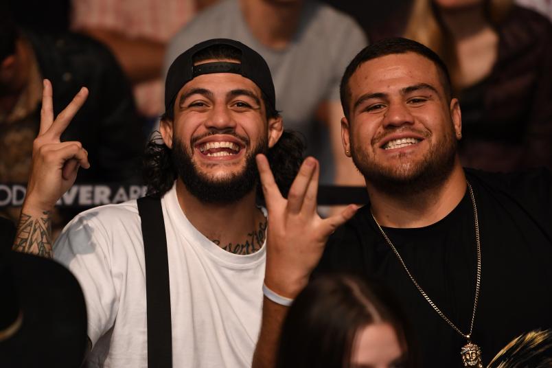 MELBOURNE, AUSTRALIA - FEBRUARY 10: (L-R) Tyson Pedro and Tai Tuivasa pose for a photo during the UFC 234 at Rod Laver Arena on February 10, 2019 in the Melbourne, Australia. (Photo by Jeff Bottari/Zuffa LLC)