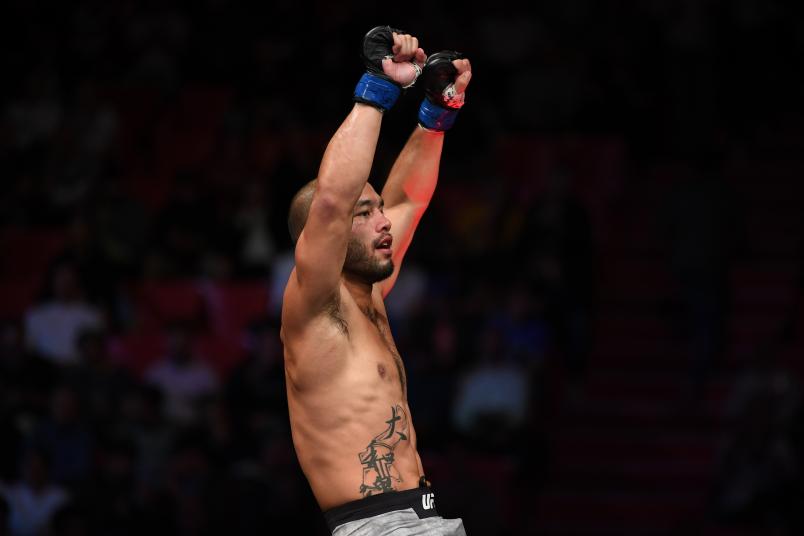 Frank Camacho celebrates his TKO victory over Nick Hein of Germany in their lightweight bout during the UFC Fight Night event at Ericsson Globe on June 1, 2019 in Stockholm, Sweden. (Photo by Jeff Bottari/Zuffa LLC via Getty Images)