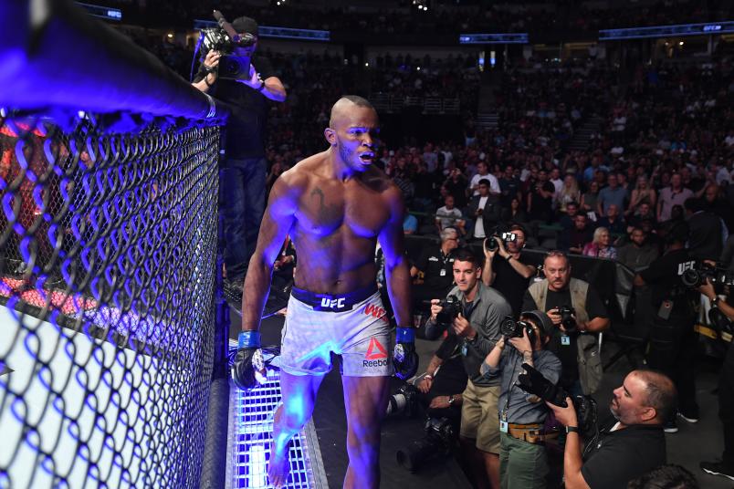 ANAHEIM, CALIFORNIA - AUGUST 17: Khama Worthy celebrates his TKO victory over Devonte Smith in their lightweight bout during the UFC 241 event at the Honda Center on August 17, 2019 in Anaheim, California. (Photo by Josh Hedges/Zuffa LLC/Zuffa LLC via Getty Images)