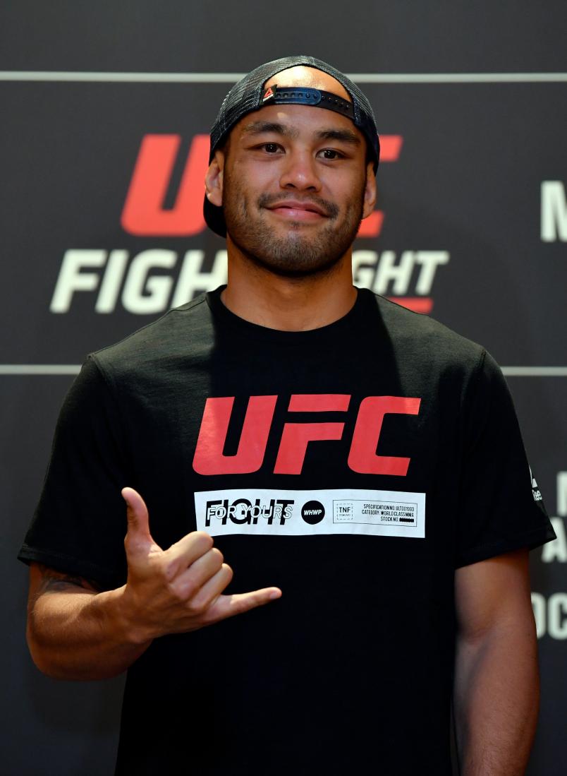Frank Camacho of Guam poses for media during the UFC Fight Night Ultimate Media Day at the Mandarin Oriental on October 24, 2019 in Singapore, Singapore. (Photo by Jeff Bottari/Zuffa LLC via Getty Images)