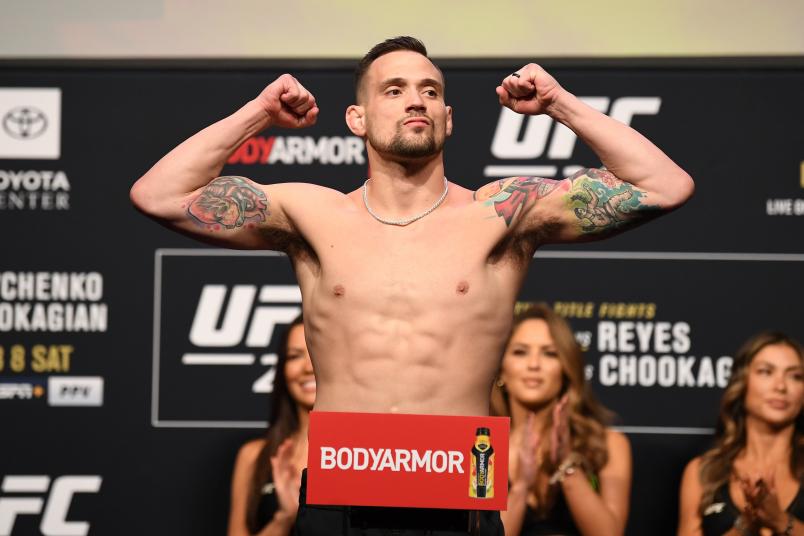 HOUSTON, TX - FEBRUARY 07: James Krause poses on the scale during the UFC 247 ceremonial weigh-in at the Toyota Center on February 7, 2020 in Houston, Texas. (Photo by Josh Hedges/Zuffa LLC via Getty Images)