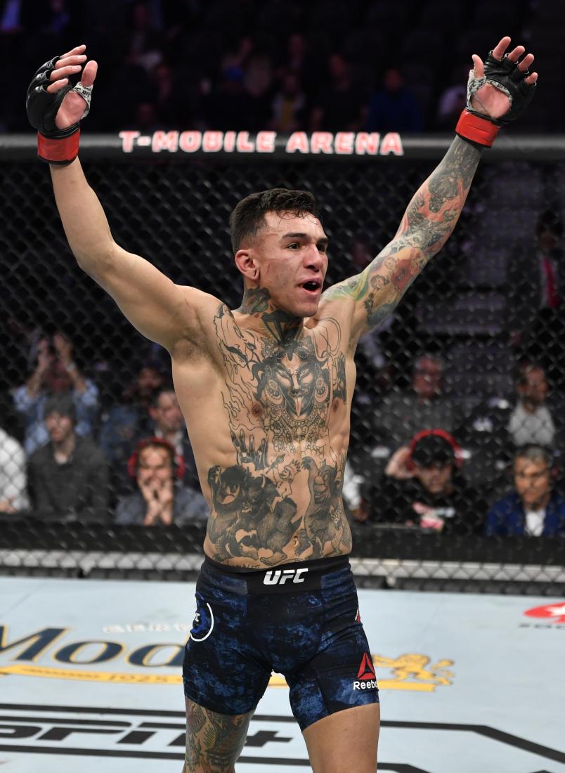 LAS VEGAS, NEVADA - JANUARY 18: Andre Fili walks the octagon after his featherweight fight during the UFC 246 event at T-Mobile Arena on January 18, 2020 in Las Vegas, Nevada. (Photo by Jeff Bottari/Zuffa LLC via Getty Images)