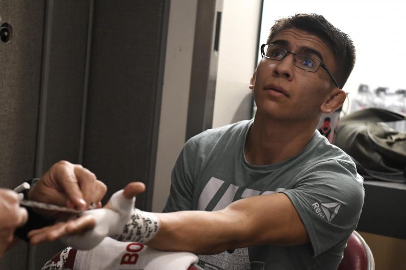 HOUSTON, TEXAS - FEBRUARY 08: Mario Bautista has his hands wrapped backstage during the UFC 247 event at Toyota Center on February 08, 2020 in Houston, Texas. (Photo by Mike Roach/Zuffa LLC via Getty Images)
