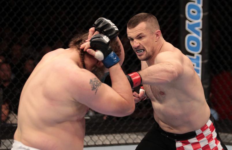 LAS VEGAS, NV - OCTOBER 29: (L-R) Mirko Cro Cop punches Roy Nelson during the UFC 137 event at the Mandalay Bay Events Center on October 29, 2011 in Las Vegas, Nevada. (Photo by Jed Jacobsohn/Zuffa LLC/Zuffa LLC via Getty Images)