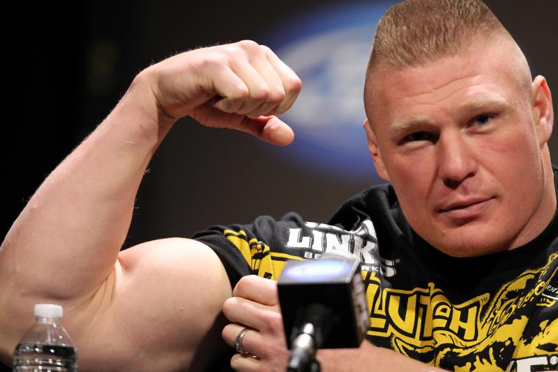 Brock Lesnar attends the UFC 141: Lesnar v Overeem on-sale press conference at the Santa Monica Civic Auditorium on November 11, 2011 in Santa Monica, California. (Photo by Josh Hedges/Zuffa LLC via Getty Images)