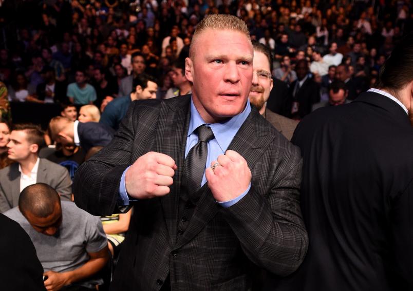 Former UFC Heavyweight Champion Brock Lesnar in attendance during the UFC 184 event at Staples Center on February 28, 2015 in Los Angeles, California. (Photo by Jeff Bottari/Zuffa LLC via Getty Images)
