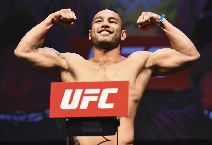 Frank Camacho of Guam poses on the scale during a UFC Fight Night weigh-in on January 26, 2018 in Charlotte, North Carolina. (Photo by Josh Hedges/Zuffa LLC via Getty Images)
