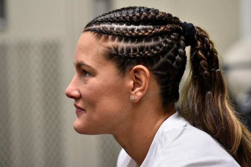 LINCOLN, NE - AUGUST 25: Cortney Casey waits backstage prior to her bout against Angela Hill during the UFC Fight Night event at Pinnacle Bank Arena on August 25, 2018 in Lincoln, Nebraska. (Photo by Mike Roach/Zuffa LLC/Zuffa LLC via Getty Images)