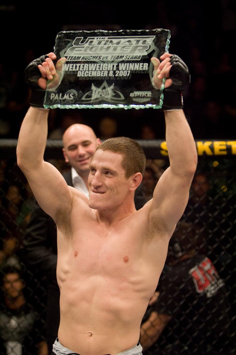 LAS VEGAS - DECEMBER 8: Mac Danzig (black shorts) def. Tommy Speer (grey shorts) - Submission (rear naked choke) - 2:01 round 1 during The Ultimate Fighter 6 Finale on December 8, 2007 in Las Vegas, Nevada. (Photo by: Josh Hedges/Zuffa LLC via Getty Images)