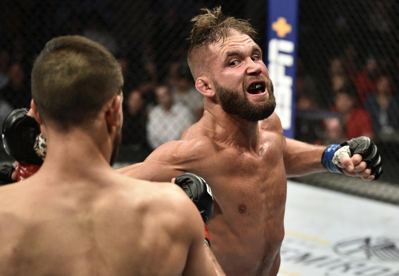 BOSTON, MASSACHUSETTS - OCTOBER 18: (R-L) Jeremy Stephens punches Yair Rodriguez in their featherweight bout during the UFC Fight Night event at TD Garden on October 18, 2019 in Boston, Massachusetts. (Photo by Chris Unger/Zuffa LLC via Getty Images)