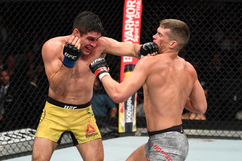 NEW YORK, NEW YORK - NOVEMBER 02: (L-R) Vicente Luque of Brazil punches Stephen Thompson in their welterweight bout during the UFC 244 event at Madison Square Garden on November 02, 2019 in New York City. (Photo by Josh Hedges/Zuffa LLC)
