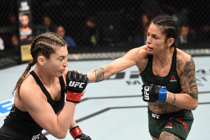 RIO RANCHO, NEW MEXICO - FEBRUARY 15: (R-L) Mara Romero Borella of Italy punches Montana De La Rosa in their women's flyweight bout during the UFC Fight Night event at Santa Ana Star Center on February 15, 2020 in Rio Rancho, New Mexico. (Photo by Josh Hedges/Zuffa LLC via Getty Images)