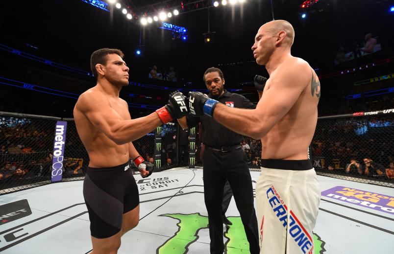 ORLANDO, FL - DECEMBER 19: (L-R) Rafael dos Anjos and Donald Cerrone face off before their UFC lightweight title bout during the UFC Fight Night event at the Amway Center on December 19, 2015 in Orlando, Florida. (Photo by Josh Hedges/Zuffa LLC)