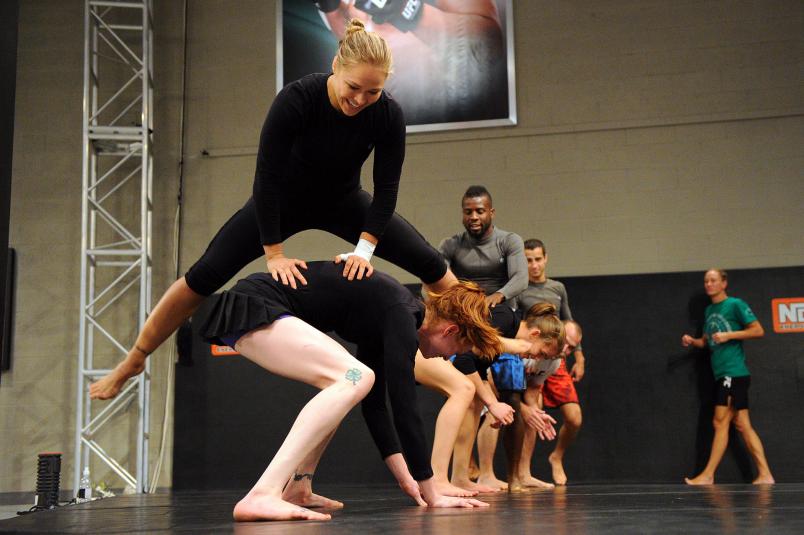Coach Ronda Rousey leads her team in training drills during filming of season eighteen of The Ultimate Fighter on May 30, 2013 in Las Vegas, NV. (Photo by Al Powers/Zuffa LLC)
