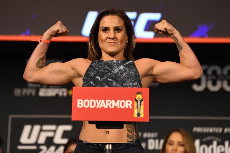 NEW YORK, NY - NOVEMBER 01: Jennifer Maia of Brazil poses on the scale during the UFC 244 weigh-ins at the Hulu Theatre at Madison Square Garden on November 1, 2019 in New York, New York. (Photo by Josh Hedges/Zuffa LLC via Getty Images)