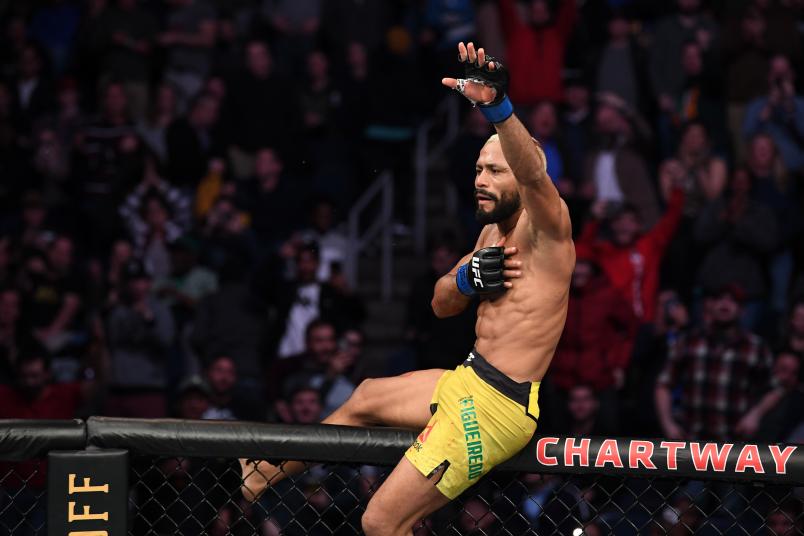 Deiveson Figueiredo celebrates after defeating Joseph Benavidez in their flyweight championship bout during the UFC Fight Night event at Chartway Arena on February 29, 2020 in Norfolk, Virginia. (Photo by Josh Hedges/Zuffa LLC via Getty Images)