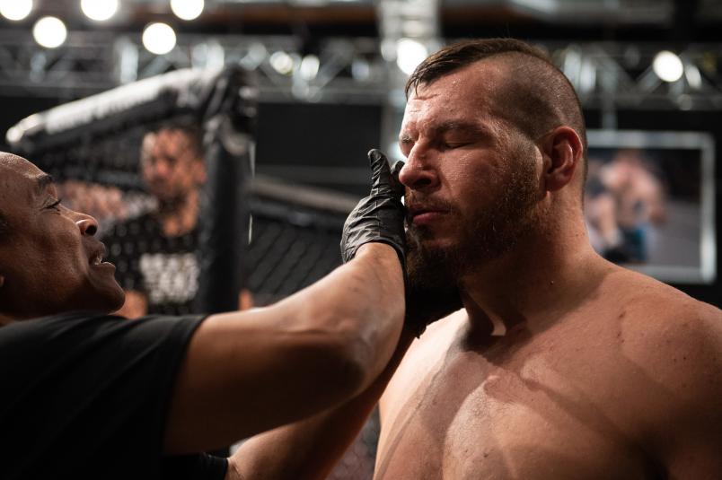 Josh Parisian prepares to enter the Octagon during the filming of The Ultimate Fighter: Heavy Hitters on JULY 26, 2018 in Las Vegas, Nevada. (Photo by Chris Unger/Zuffa LLC via Getty Images)