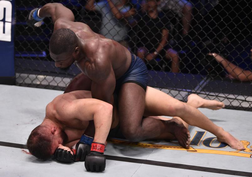 LAS VEGAS, NEVADA - AUGUST 13: (R-L) William Knight punches Herdem Alacabek in their light heavyweight bout during Dana White's Contender Series week 8 at the UFC Apex on August 13, 2019 in Las Vegas, Nevada. (Photo by Chris Unger/DWCS LLC/Zuffa LLC)