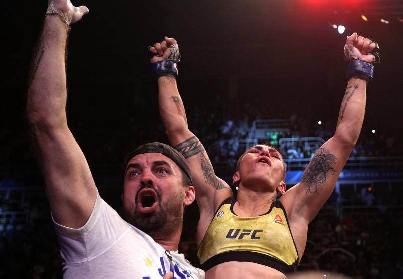 Jessica Andrade of Brazil celebrates after her knockout victory over Rose Namajunas in their women's strawweight championship bout during the UFC 237 event at Jeunesse Arena on May 11, 2019 in Rio De Janeiro, Brazil. (Photo by Buda Mendes/Zuffa LLC)