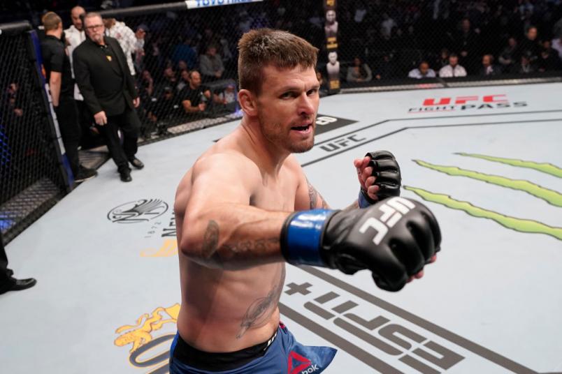 WASHINGTON, DC - DECEMBER 07: Tim Means celebrates his submission victory over Thiago Alves of Brazil in their welterweight bout during the UFC Fight Night event at Capital One Arena on December 07, 2019 in Washington, DC. (Photo by Jeff Bottari/Zuffa LLC)