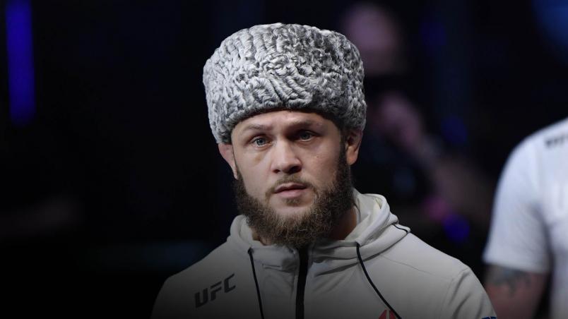 Rafael Fiziev of Kazakhstan prepares to fight Marc Diakiese of the Democratic Republic of the Congo in their lightweight bout during the UFC Fight Night event inside Flash Forum on UFC Fight Island on July 19, 2020 in Yas Island, Abu Dhabi, United Arab Emirates. (Photo by Jeff Bottari/Zuffa LLC)