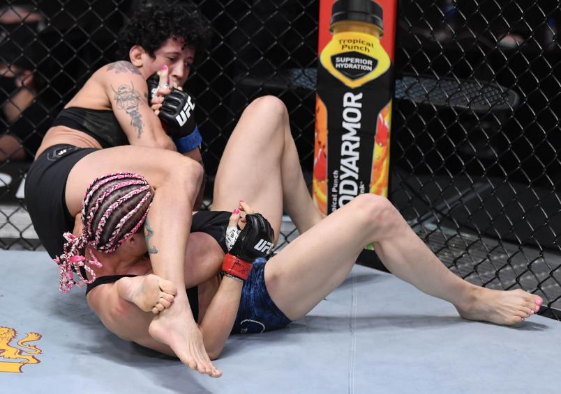 Jandiroba secures an arm bar submission against Felice Herrig, August 15, 2020 in Las Vegas, Nevada. (Photo by Jeff Bottari/Zuffa LLC)