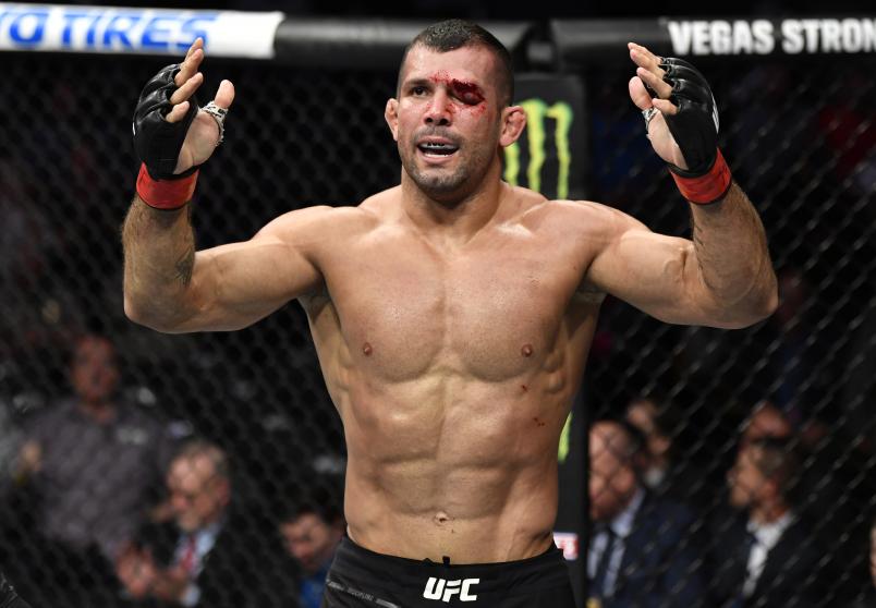 Rodolfo Vieira of Brazil celebrates after his submission victory over Saparbeg Safarov in their middleweight fight during the UFC 248 event at T-Mobile Arena on March 07, 2020 in Las Vegas, Nevada. (Photo by Jeff Bottari/Zuffa LLC)
