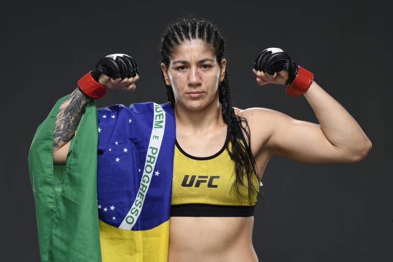 Ketlen Vieira of Brazil poses for a post fight portrait backstage during UFC 253 inside Flash Forum on UFC Fight Island on September 27, 2020 in Abu Dhabi, United Arab Emirates. (Photo by Mike Roach/Zuffa LLC)