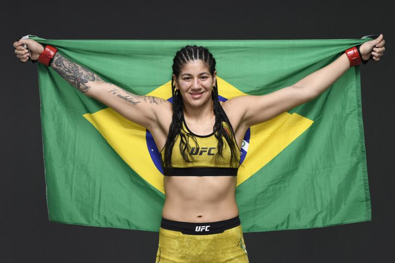 Ketlen Vieira of Brazil poses for a post fight portrait backstage during UFC 253 inside Flash Forum on UFC Fight Island on September 27, 2020 in Abu Dhabi, United Arab Emirates. (Photo by Mike Roach/Zuffa LLC)