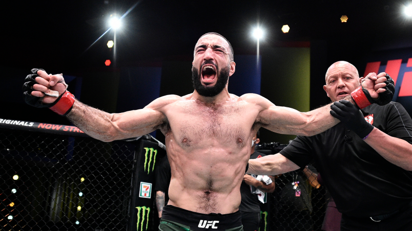 Belal Muhammad celebrates after his decision victory over Lyman Good in their welterweight bout during the UFC Fight Night event at UFC APEX on June 20, 2020 in Las Vegas, Nevada. (Photo by Chris Unger/Zuffa LLC)