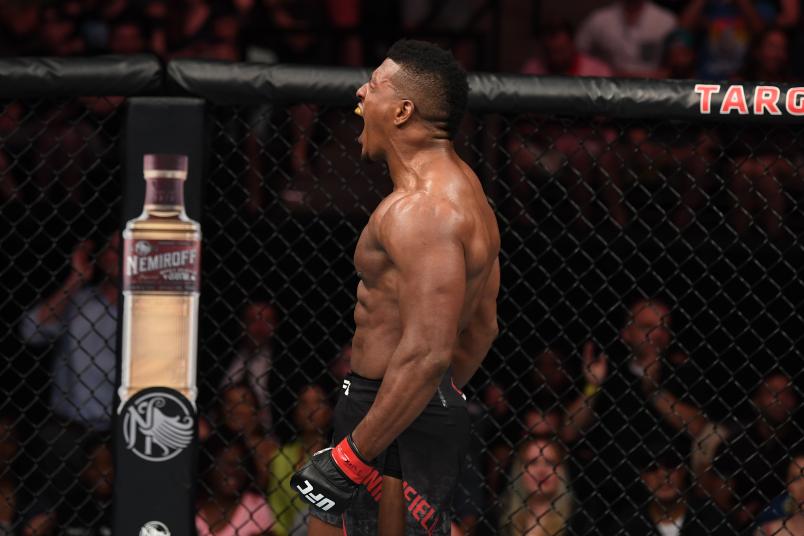 Alonzo Menifield reacts after defeating Paul Craig of Scotland in their light heavyweight bout during the UFC Fight Night event at the Target Center on June 29, 2019 in Minneapolis, Minnesota. (Photo by Josh Hedges/Zuffa LLC)