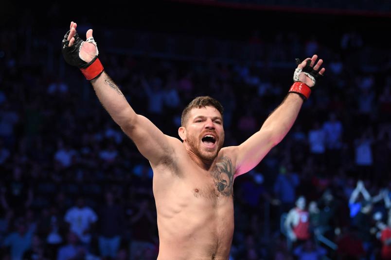 Jim Miller celebrates his submission victory over Clay Guida in their lightweight bout during the UFC Fight Night event at the Prudential Center on August 3, 2019 in Newark, New Jersey. (Photo by Josh Hedges/Zuffa LLC/Zuffa LLC via Getty Images)