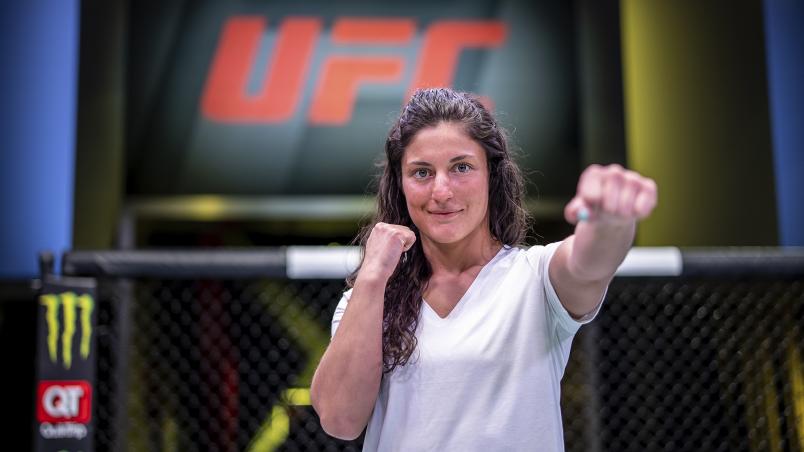 Loopy Godinez poses for a photo in the UFC APEX (photo by Nolan Walker/Zuffa LLC)