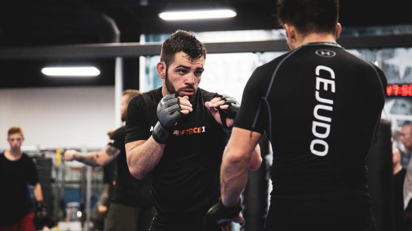 UFC flyweight Bruno Silva of Brazil trains with Henry Cejudo at Fight Ready in Scottsdale, Arizona in October of 2018. (Photo by McKenzie Pavacich)