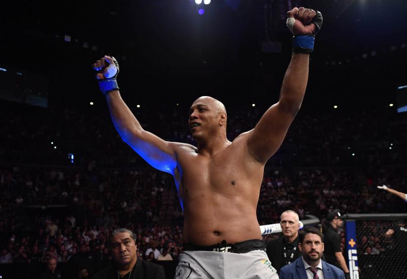 Marcos Rogerio de Lima of Brazil celebrates after his TKO victory over Ben Sosoli of Australia in their heavyweight bout during the UFC Fight Night event at Spark Arena on February 23, 2020 in Auckland, New Zealand. (Photo by Jeff Bottari/Zuffa LLC)