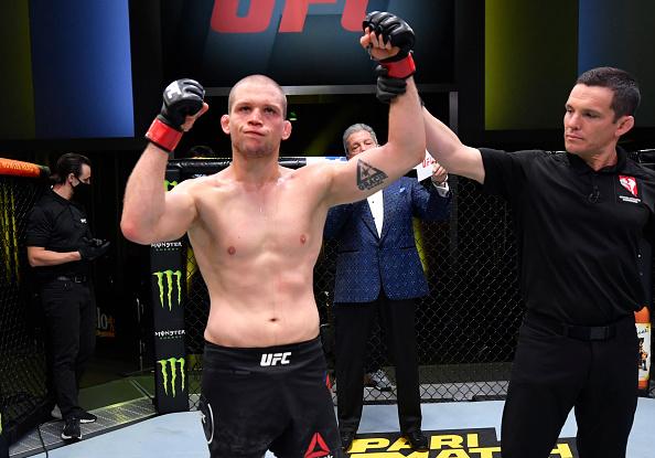 Alex Morono reacts after his victory over Rhys McKee of Northern Ireland in a welterweight fight during the UFC Fight Night event at UFC APEX on November 14, 2020 in Las Vegas, Nevada. (Photo by Jeff Bottari/Zuffa LLC)