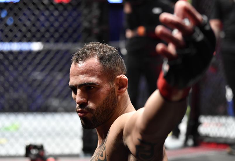 Santiago Ponzinibbio of Argentina prepares to fight Li Jingliang of China in a welterweight bout during the UFC Fight Night event at Etihad Arena on UFC Fight Island on January 17, 2021 in Abu Dhabi, United Arab Emirates. (Photo by Jeff Bottari/Zuffa LLC)