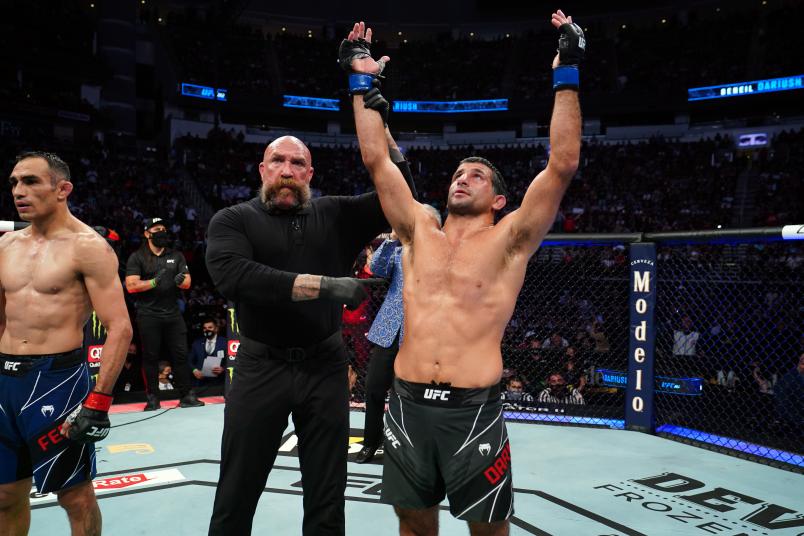 Beneil Dariush reacts after finishing three rounds against Tony Ferguson in their lightweight bout during the UFC 262 event at Toyota Center on May 15, 2021 in Houston, Texas. (Photo by Josh Hedges/Zuffa LLC)