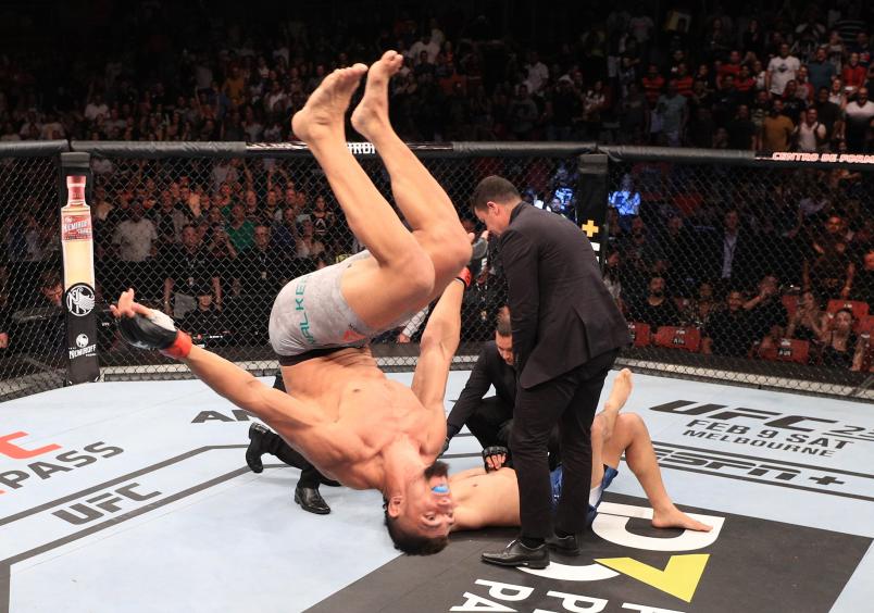 Johnny Walker of Brazil reacts after his knockout victory over Justin Ledet in their light heavyweight fight during the UFC Fight Night event at CFO Centro de Formacao Olimpica on February 2, 2019 in Fortaleza, Brazil. (Photo by Buda Mendes/Zuffa LLC)