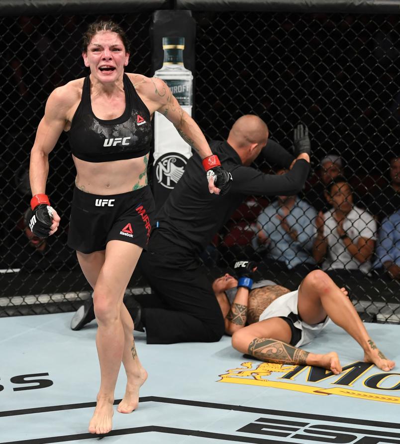 Lauren Murphy celebrates her TKO victory over Mara Romero Borella of Italy in their women's flyweight bout during the UFC Fight Night event at the Prudential Center on August 3, 2019 in Newark, NJ (Photo by Josh Hedges/Zuffa LLC)
