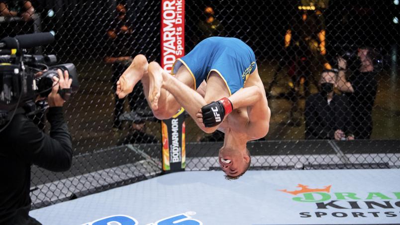 Brady Hiestand celebrates defeating Vince Murdock in their bantamweight semi-final on The Return Of The Ultimate Fighter (photo by Chris Unger/Zuffa LLC)