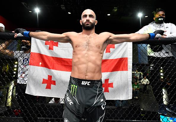 Giga Chikadze of Georgia prepares to fight Edson Barboza of Brazil in a featherweight fight during the UFC Fight Night event at UFC APEX on August 28 2021 in Las Vegas Nevada. (Photo by Chris Unger/Zuffa LLC)