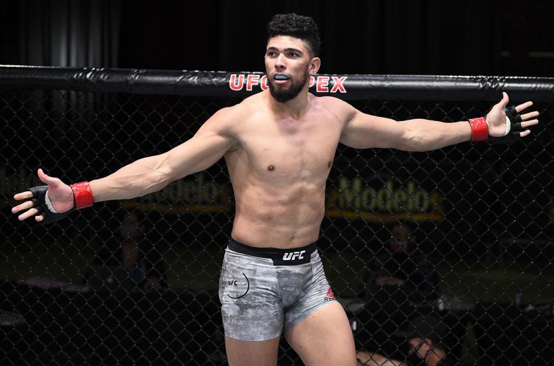 ohnny Walker of Brazil reacts after his TKO victory over Ryan Spann in their light heavyweight bout during the UFC Fight Night event at UFC APEX on September 19 2020 in Las Vegas Nevada (Photo by Chris Unger/Zuffa LLC via Getty Images)