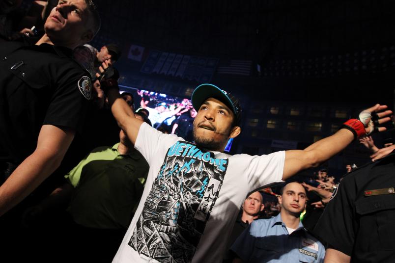 Jose Aldo walks to the Octaogn prior to his Featherweight Championship bout against Mark Hominick at UFC 129 in the Rogers Centre on April 30, 2011 in Toronto, Ontario. (Photo by Al Bello/Zuffa LLC)