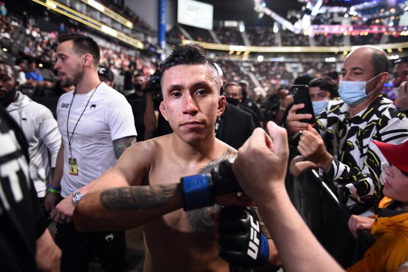 Jeff Molina interacts with fans after defeating Aoriqileng during the UFC 261 event at VyStar Veterans Memorial Arena on April 24, 2021 in Jacksonville, Florida. (Photo by Chris Unger/Zuffa LLC)
